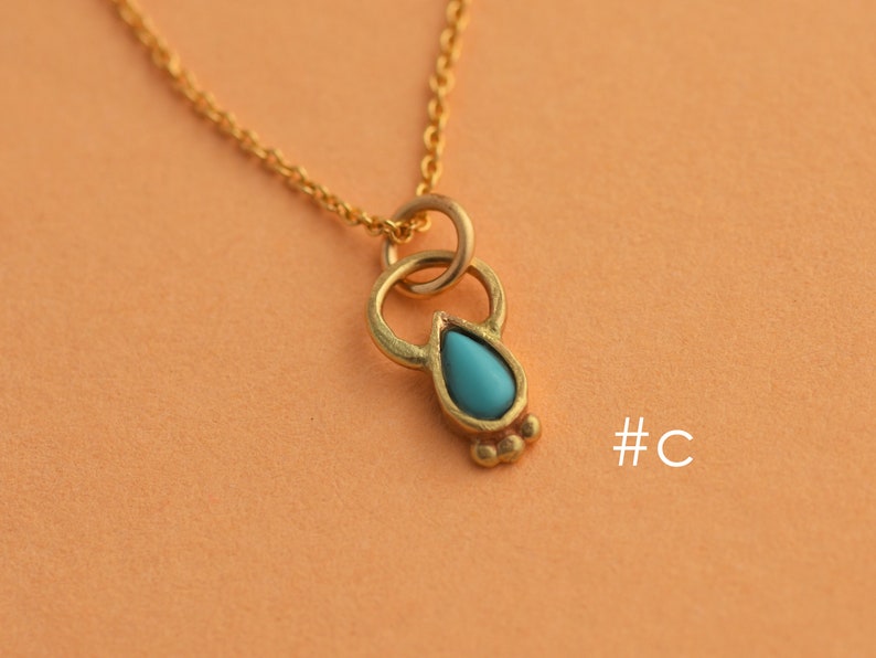 Dainty Gold Turquoise Necklace for Women Minimalist 14k Solid Gold Stone Turquoise Jewelry Mom Gift Gemstone Necklace Pendant image 4