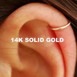 Solid gold cartilage hoop ring hoop Endless gold Helix Hoops 20 gauge gold Cartilage Tragus Helix Small tiny Seamless gold little sleeper