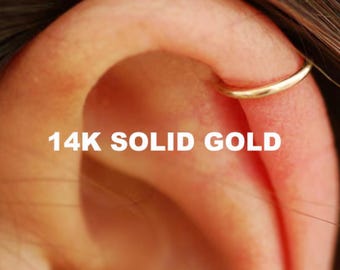 Solid gold cartilage hoop ring hoop Endless gold Helix Hoops 20 gauge gold Cartilage Tragus Helix Small tiny Seamless gold little sleeper