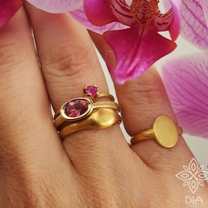 14k Gold Ring Engagement Oval Gemstone Pink Tourmaline Ring