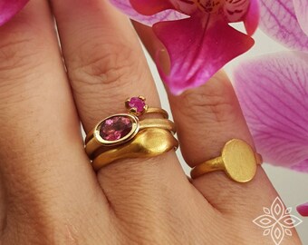 14k Gold Ring Engagement Oval Gemstone Pink Tourmaline Ring