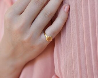 【新品未使用】W double oval pinkie ring 14号 ovy 14k Gold Oval Signet Ring, Dainty Minimalist Handmade Ring - Etsy