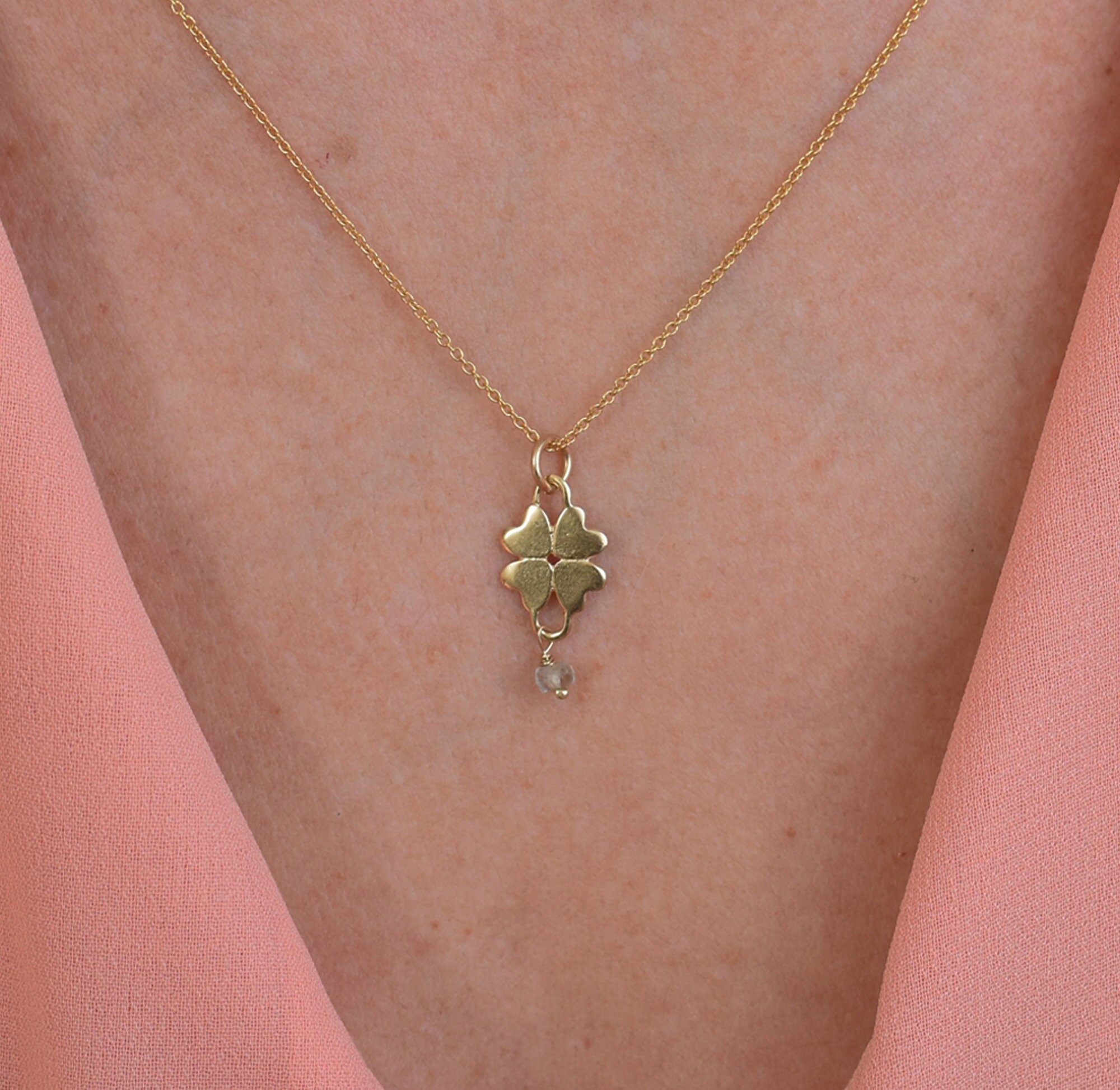 14K Real Gold Clover Necklace, Four Leaf Clover Charm Pendant, Solid 14k Gold Shamrock Necklace, Lucky Charm Necklace, Birthday Gift
