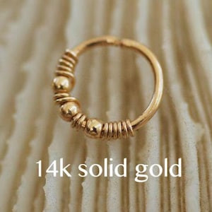 SOLID GOLD 14k Nose Ring, Snug Nose Ring, Rose or Yellow Gold 14k Nose Earring, Cartilage hoop Earring, Small Tragus Hoop