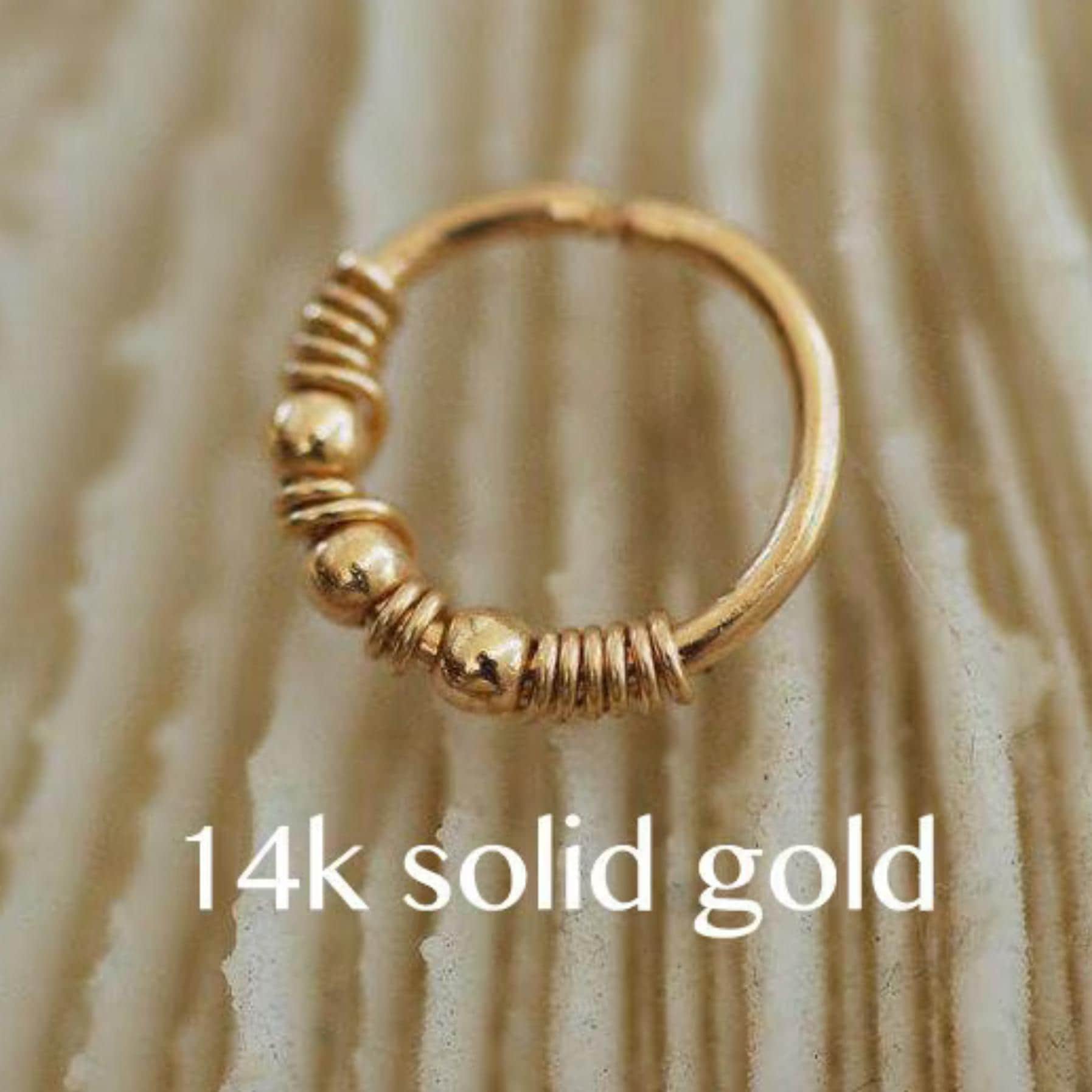 SOLID GOLD 14k Nose Ring, Snug Nose Ring, Rose or Yellow Gold 14k Nose Earring, Cartilage hoop Earring, Small Tragus Hoop