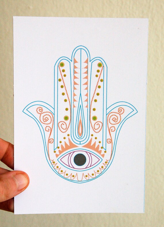 Items similar to Hamsa Card, hamsa art, home decor, illustration, hamsa ...