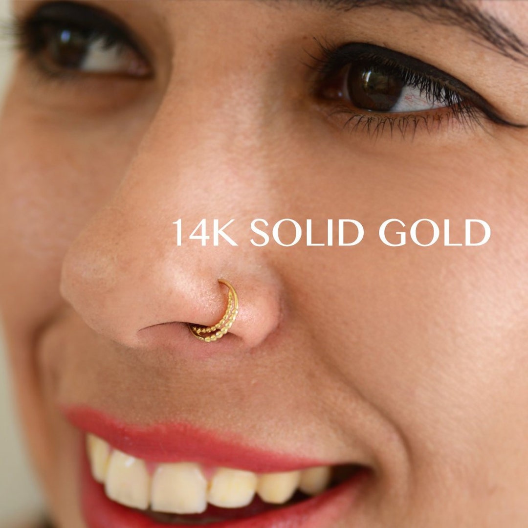14k Gold Nose 6mm 20g Nose Ring Gold Diamond Nose Hoop, Solid 14kt