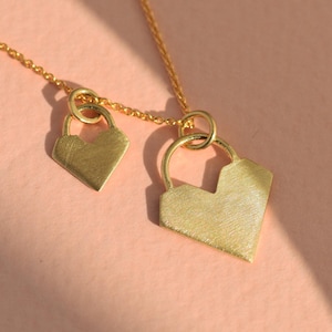 Charm Pendant, 14k Gold Heart, Geometric Heart Necklace, Handmade Lucky Love Charm, Love Charm, Gift for Birthday, Gift for Anniversary