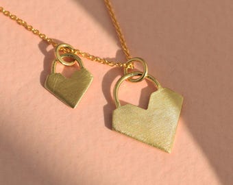 14k Solid Gold Geometric Heart Pendant, Love Jewelry