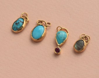 14k Gold Turquoise Gemstone Pendant, Handmade Charm