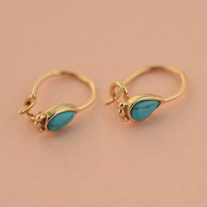 14K Yellow Gold Teardrop Dangle Earrings, HandmadecDainty Earrings NOT gold filed NOT goldplated Earrings, Birthday Gift, Turquoise Earrings
