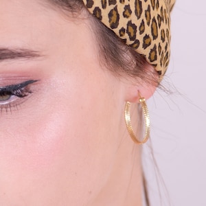 Solid Gold Hoop Earrings 14K - Medium 25 mm - Large Hoops Boho Style