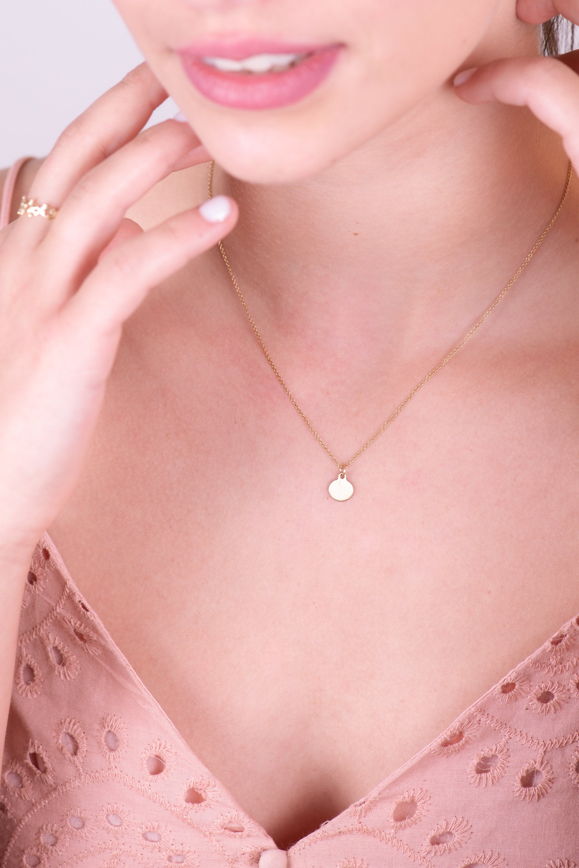 14k Gold Coin Necklace Small Gold Pendant Necklace Gold Etsy