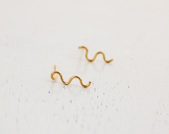 14k Gold Tiny Stud Earrings Yellow or Rose Solid Gold Post Earrings, Gold Stud Earrings, Tiny Snake earrings Gift for her Christmas Gifts