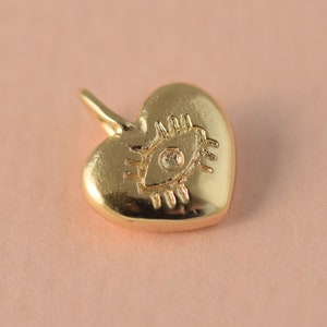 14K Gold Heart Pendant, Solid Gold Evil Eye Pendant, Anniversary Gift, Engagement Pendant, Love gift, Heart Jewelry, Gold Heart Pendant