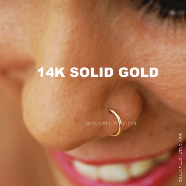 SOLID GOLD nose ring hoop 14kt Gold hoop ring 24/22/20/18/16 gauge gold Cartilage Tragus Helix Small tiny Seamless gold little sleeper