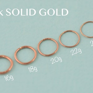 14k GOLD Small Nose Hoop, Solid Gold Nose Ring, Tiny Rose Nose Ring, Yellow Gold Piercing, Cartilage, Tragus, Helix, Dainty