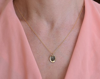 Gold Necklace, Gold Pendant, Minimal Gold Jewelry, 14k Gold Oval Dotted Pendant, 14k Boho Jewelry, Valentine Day