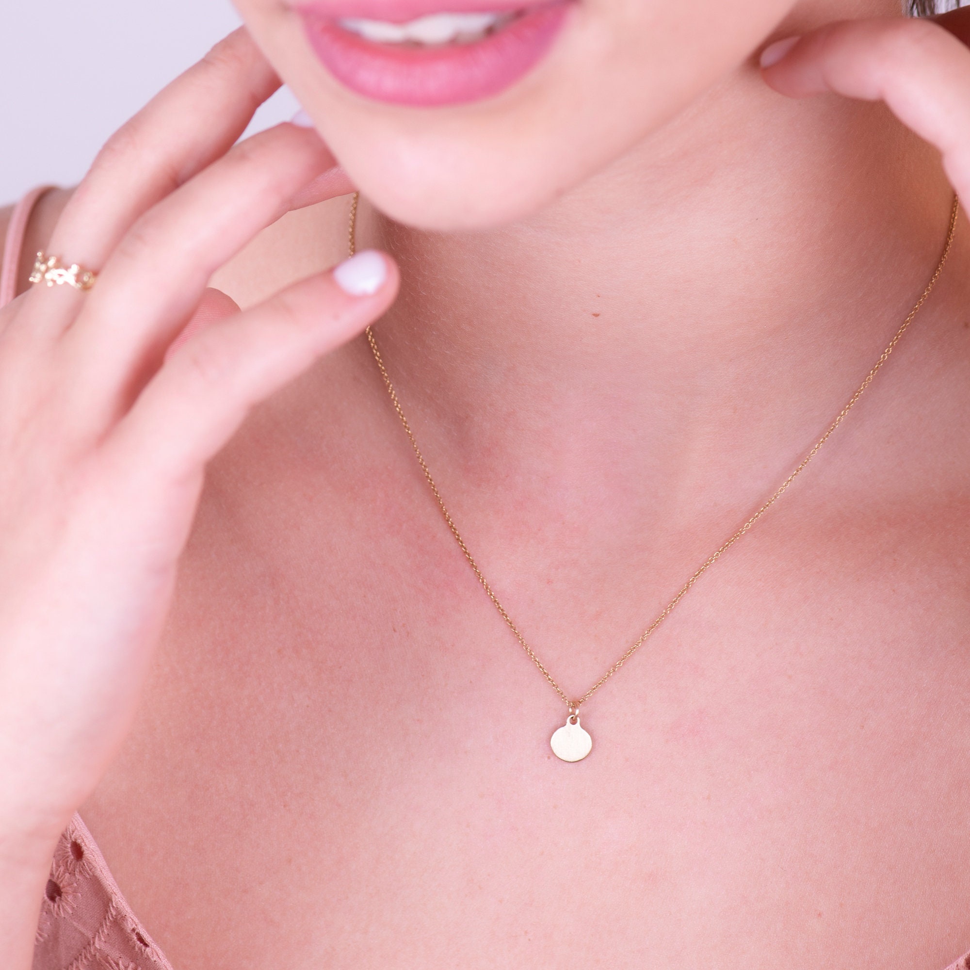 14k Gold Coin Necklace Small Gold Pendant Necklace Gold Etsy