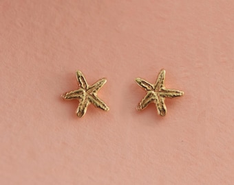 14k Gold Starfish Stud Earrings: Solid Gold Sea Jewelry, Tiny Studs, Christmas Gift