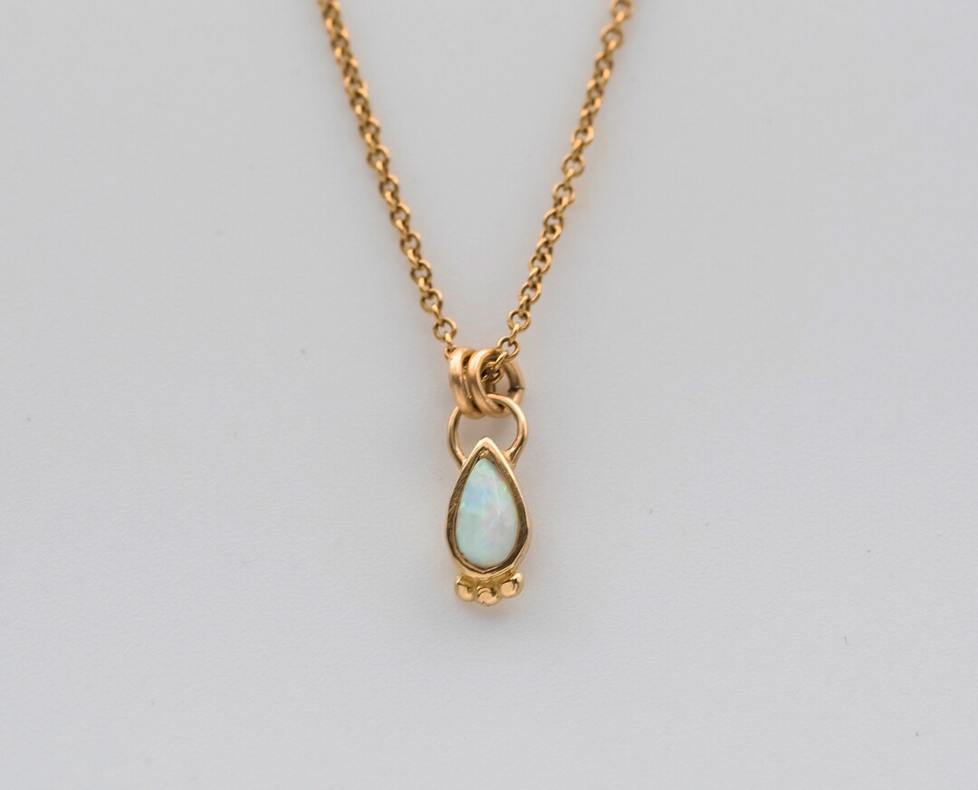 Tiny Opal Necklace, 14k Solid Gold Necklace, Drop Pendant Necklace ...