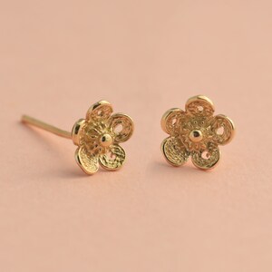 Solid Gold Stud Earrings, Gold Filigree Earrings, Gold Flower Lace Earrings, Gold Boho Studs, Dainty Post Earrings, Boho Earrings image 5