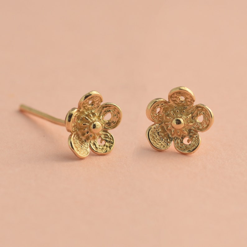 Solid Gold Stud Earrings, Gold Filigree Earrings, Gold Flower Lace Earrings, Gold Boho Studs, Dainty Post Earrings, Boho Earrings image 5