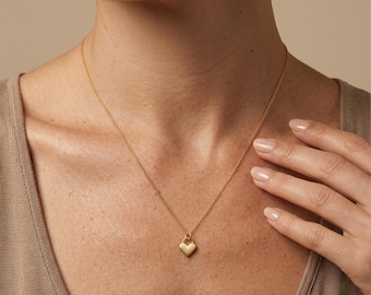 14k Solid Gold Heart Pendant Necklace, Geometric Love Jewelry
