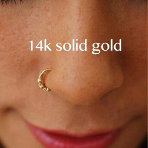 Tribal Nose Piercing, Indian Nose Ring, Nostril Jewelry, Nostril Piercing, 14k Solid Gold Piercing, Snug 20g Nose Ring, Nose Piercing