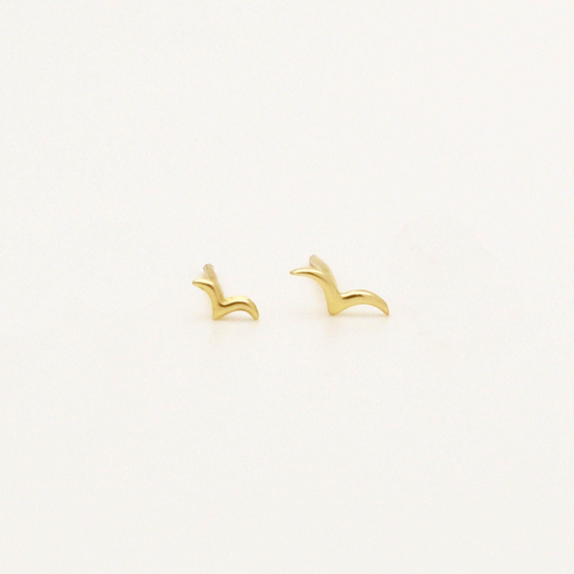 Gold Stud Earrings, 14k GOLD Studs, Tiny Bird Earrings, Small Everyday Petite Post Earrings, Hand Made from solid gold yellow or rose