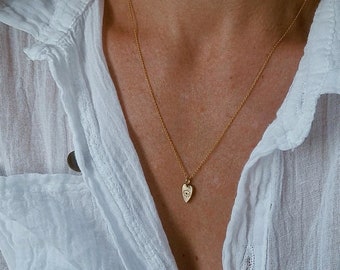 14k Solid Gold Heart Eye Charm Pendant, Protection Jewelry