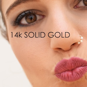 Petit anneau de nez, anneau de nez en or massif, anneau de nez tribal, bijoux bohèmes, piercing du cartilage, anneau hélicoïdal, boucle d'oreille tragus, anneau d'opale blanche, 22 g
