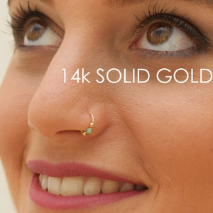 Indian Nose Ring, Tribal Nose Jewelry, Gold Cartilage Ring, Piercing Jewelry, Gold nose Ring, Cartilage Earring, Helix Ring, Opal Hoop, 22g