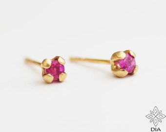 Ruby Stud Earrings, 14k Gold Stud Earrings, Pink Ruby Post Earrings, Natural Ruby Jewelry