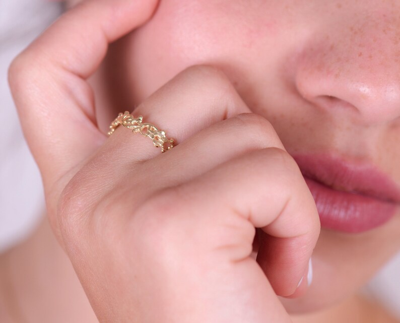 Gold Filigree Ring, Solid 14k Gold Ring for Women, Dainty Lace Ring, Vintage Ring, Hand Made Boho Ring, Gift For Her image 2