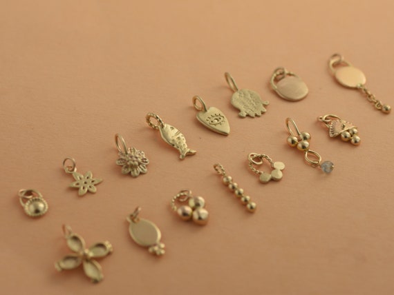 Choose Your 14k Gold Pendant, Tiny Charm 14k Solid Gold Pendants 
