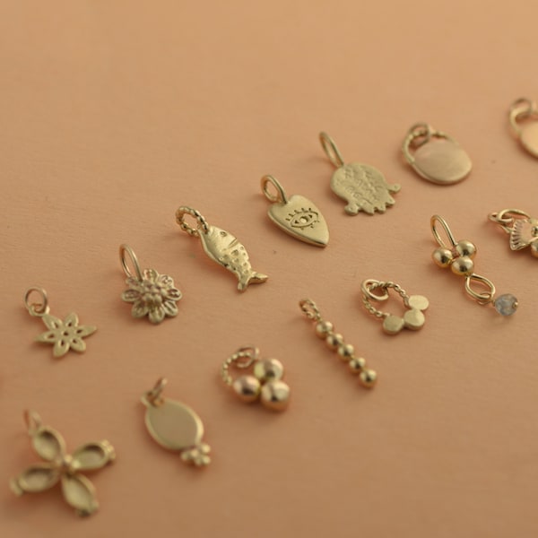 Choose Your 14k Gold Pendant, Tiny Charm 14k Solid Gold Pendants, Choose Your Style Charm Necklace, Lucky Charms, Love Charms