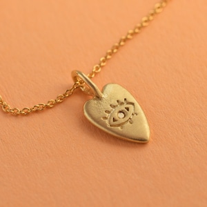 14k Solid Gold Evil Eye Charm Pendant, 14k Solid Gold Heart Pendant, Evil Eye Good Luck Protective Charm Pendant Protection Eye Jewelry Gift