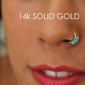 Indian Nose Ring, Gold Cartilage Earring, Tiny Gold Hoop, Tragus Piercing, Tribal Nose Ring, Boho Piercing, Bead Helix Ring, 16g-22g