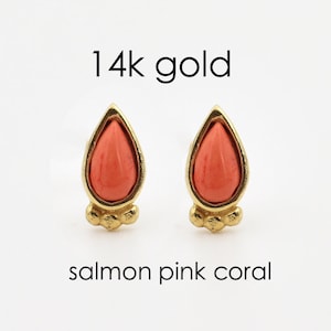 Coral Gold Earrings Gold Studs Pink Studs Gold Salmon Coral Gold Stud Earrings Minimalist Stud Earrings Dainty Stud Earrings Tiny Stud