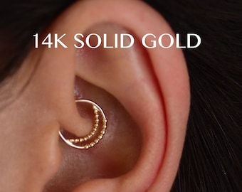 14k Solid Gold Cartilage Hoop, Handmade Helix Tragus Piercing