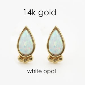 Opal Stud Earrings, White Drop Opal Earrings, 14k Gold White Opal Studs, Tiny Opal Studs, Dainty Opal Post Earring, Tribal Jewelry, Gift