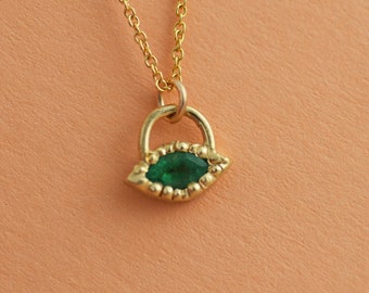 Gemstone Pendant, Emerald Gold Pendant, Green Emerald Eye Pendant, Charm Pendant, Artisan Pendant, Emerald necklace, Handmade  Pendant