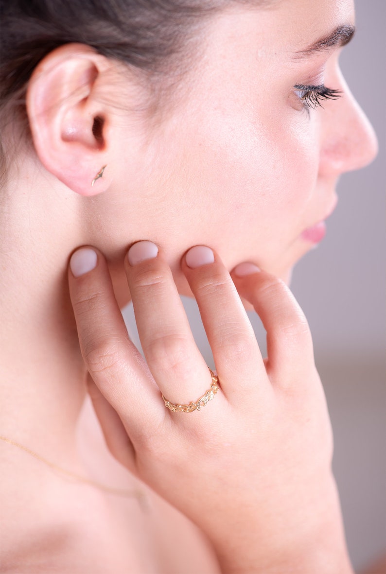 Gold Filigree Ring, Solid 14k Gold Ring for Women, Dainty Lace Ring, Vintage Ring, Hand Made Boho Ring, Gift For Her image 5