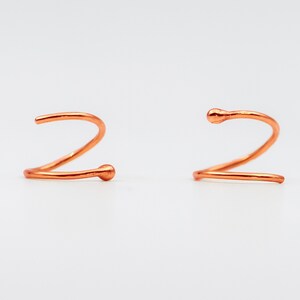 Aros dobles de un solo agujero, espirales de oro rosa de 14 k, 20 g, pequeños, aros de aro, aros de oro rosa, joyería para el día a día, regalos de Navidad.