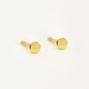 14KT Circle Stud Earrings Solid 14K Gold Circle Dot Earrings Geometric Circle Studs Tiny Round Circle Post Earrings PAIR of Earrings