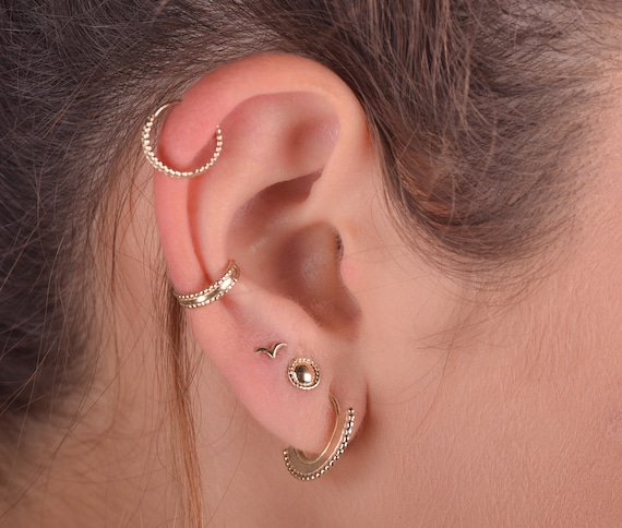 14k GOLD Hoop Earrings Small REAL Gold Solid Snug Hoops Gold Mini