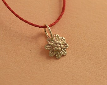 14k Solid Gold Daisy Pendant Necklace, Tiny Charm