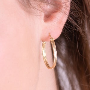 Large hoop Earrings, 14k Solid Gold Hoops, Boho Look Jewelry