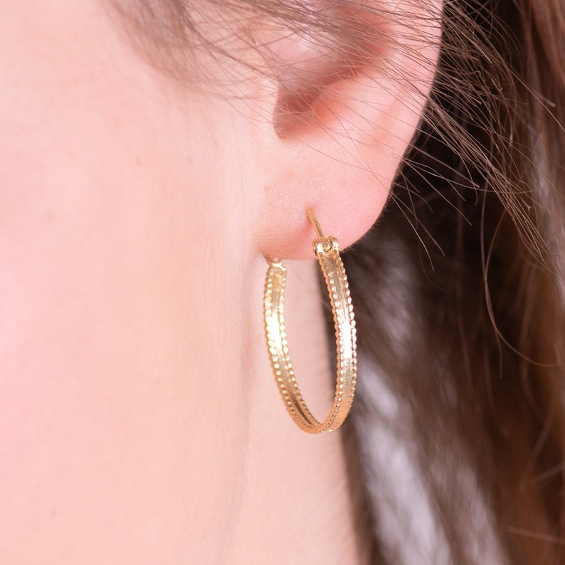 Large Gold Hoops 14k Solid Gold Earrings Gipsy Style Hoop Earrings image 9